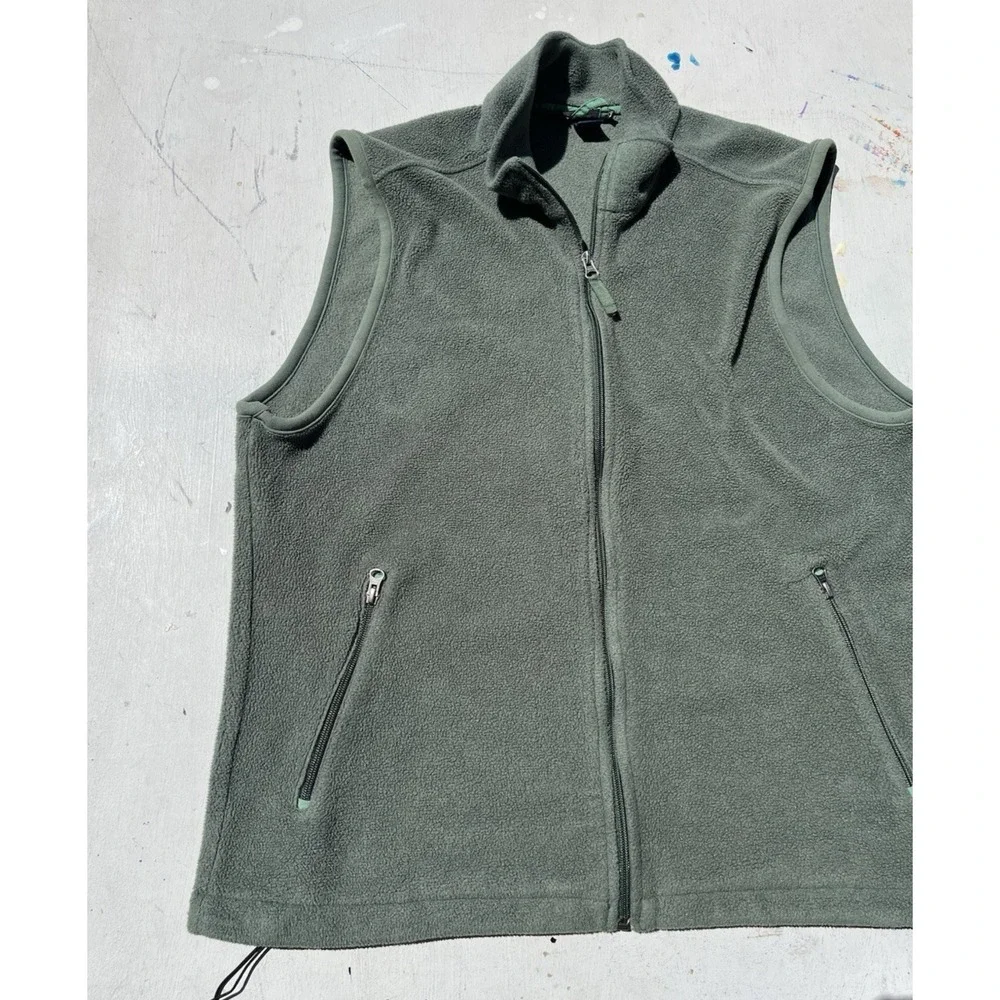 Men's Lands' End Vest Green Full-Zip L Sleeveless Logo Outdoors Camp Hike Game - Picture 4 of 9